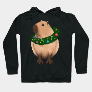 Christmas Capybara with a decorated wreath Hoodie